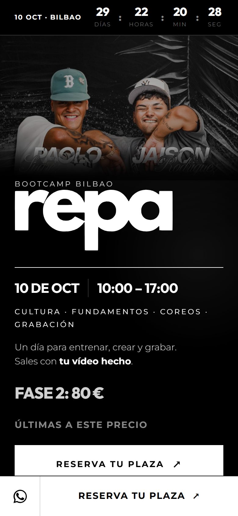 Web de Bootcamp REPA Bilbao en el móvil