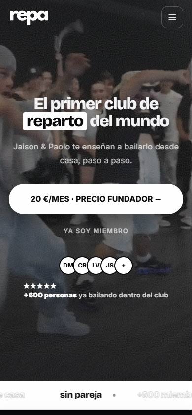 Web de Repa Club en el móvil